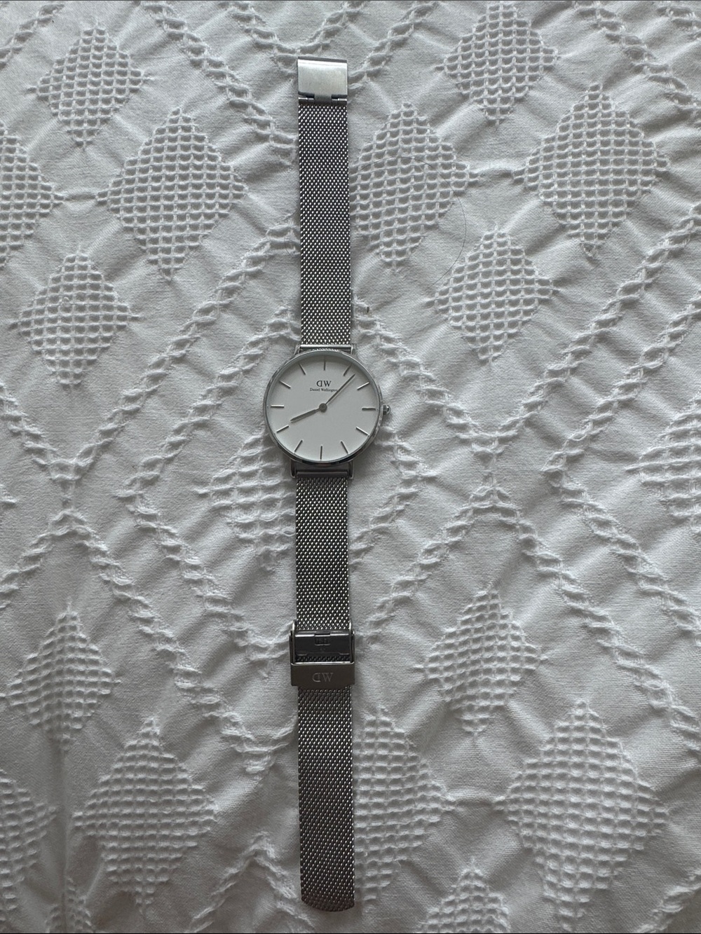 Daniel Wellington Silver Mesh Bracelet Watch with White Dial